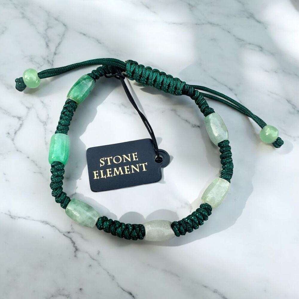 Green Jadeite Nephrite Bracelet Beaded Cord Adjustable Unisex Stone Element